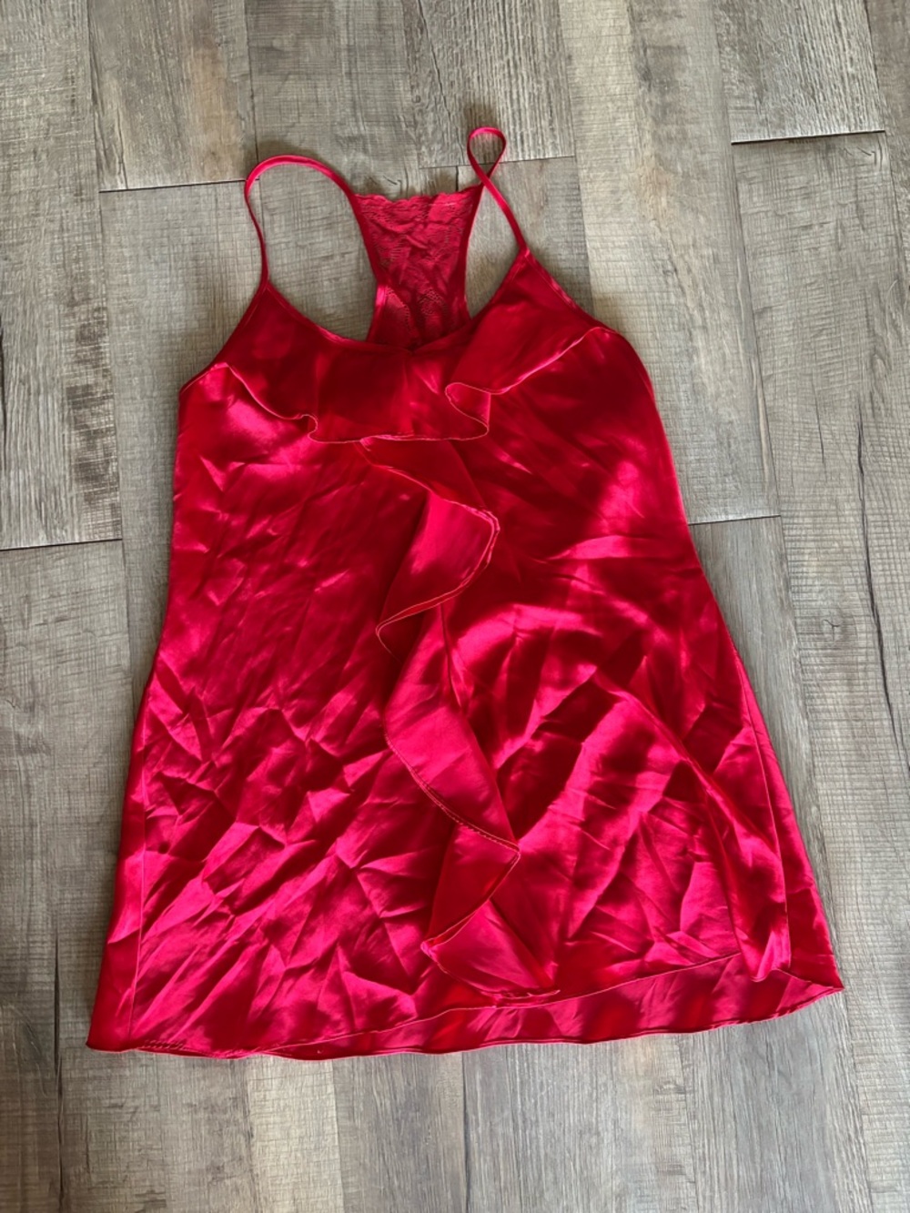 Red Satin Ruffle Cami Slip Dress